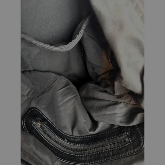 Black Soft Faux Leather Utility Tote Convertible Shoulder Crossbody Motorcycle - Picture 7 of 8